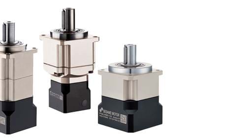 Three planetary gearheads with output shaft on a transparent background