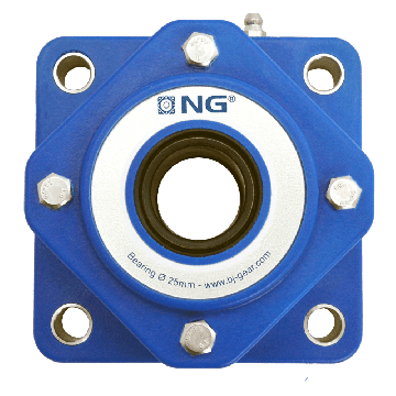 NG waterproof flange bearing F4 Ø25, 4-bolt, open cover, blue