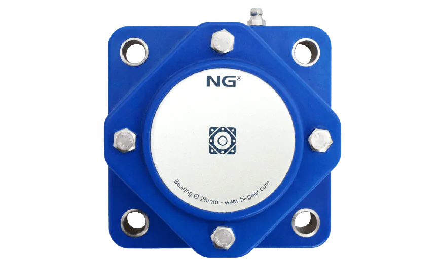 NG waterproof flange bearing F4 Ø25, 4-bolt, closed cover, blue